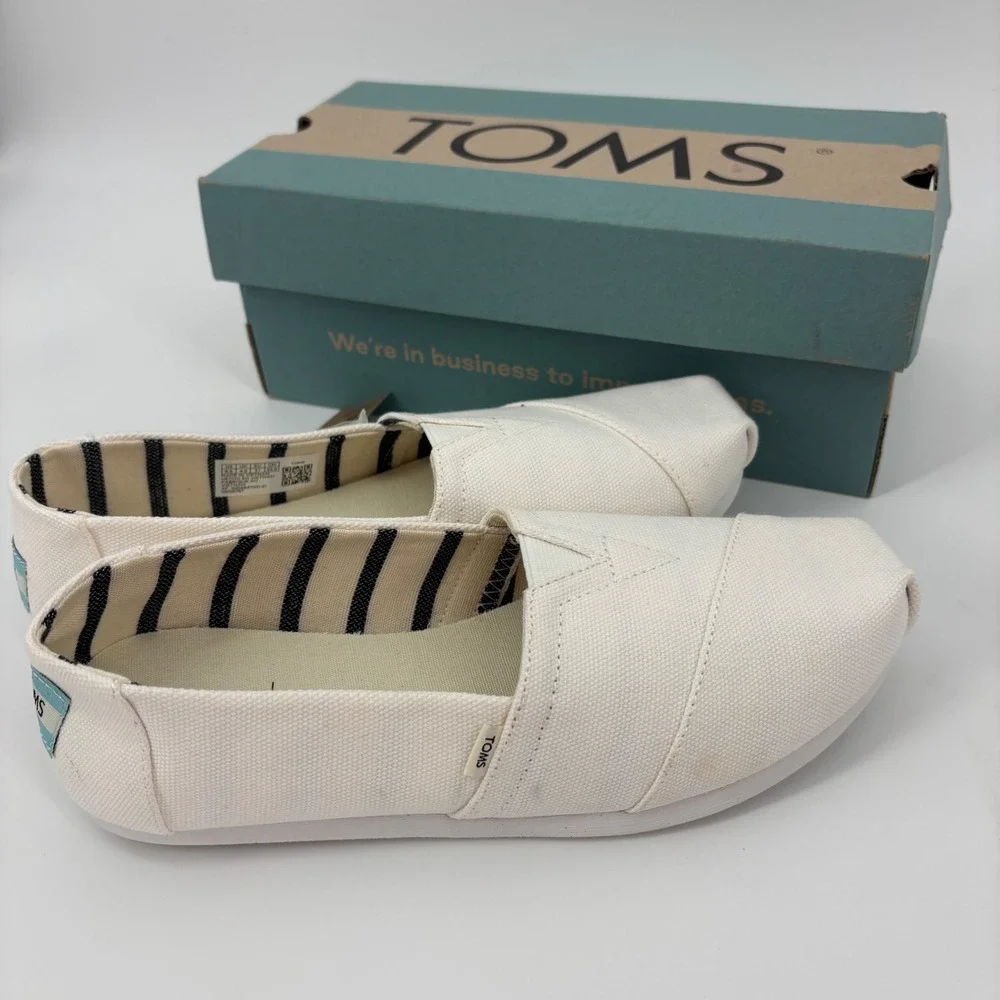 TOMS Alpargata White Canvas Slip On Flats Women's Size 6.5 neutral minimalist